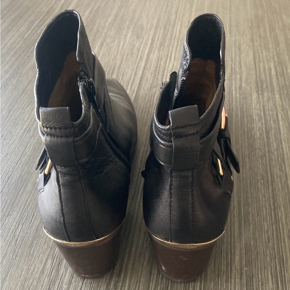 Coach Black Ankle Booties with Gold Buckle Detail slight wear - Picture 3 of 5